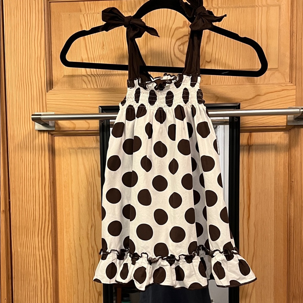 Polka Dot Kids Dress - Brown and White Cotton Sz 3T